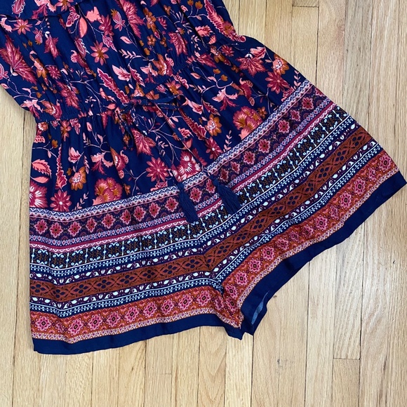 Band of Gypsies Off-Shoulder Drawstring Tassel Waist Boho Floral Romper Size S - Picture 7 of 9